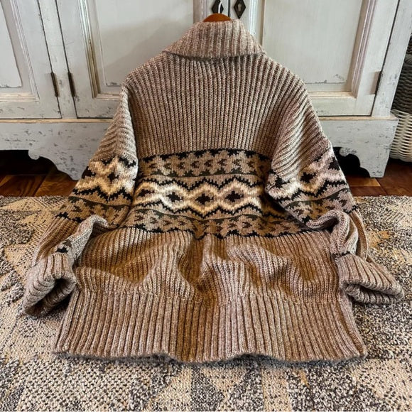 Western Cowichan Print Long Cardigan Sweater - Lavender Tribe