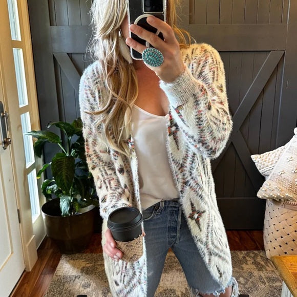 Dutton Celtic Print Long Cardigan Sweater - Lavender Tribe