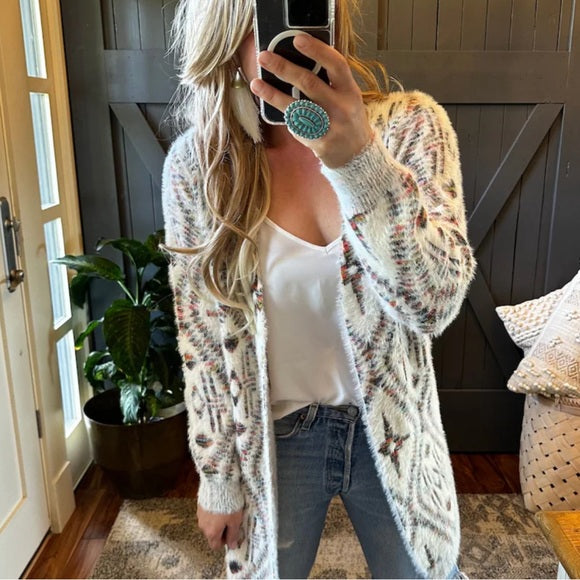 Dutton Celtic Print Long Cardigan Sweater - Lavender Tribe