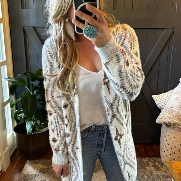 Dutton Celtic Print Long Cardigan Sweater - Lavender Tribe