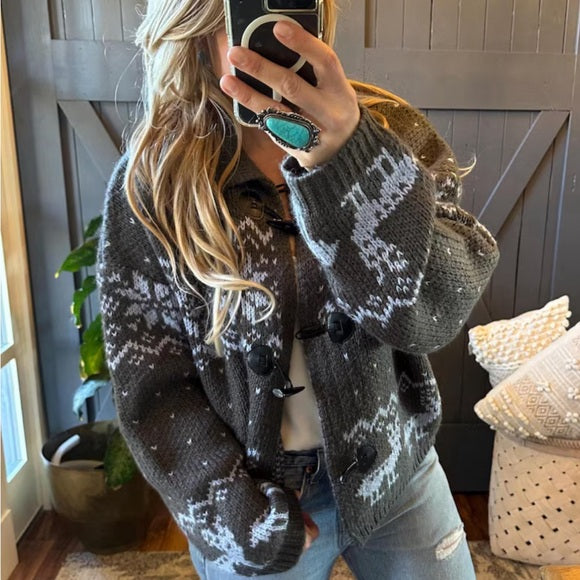 Fair Isle Grey Deer Cardigan