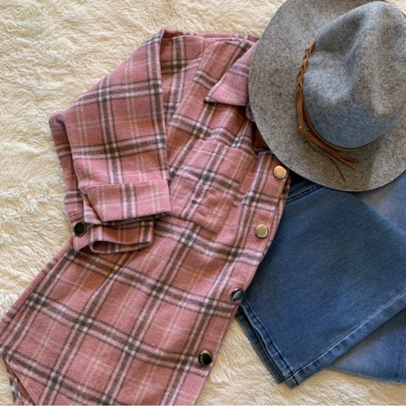 Hailey Pink Plaid Shirt Jacket Flannel Shacket - Lavender Tribe
