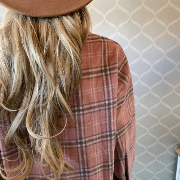 Hailey Pink Plaid Shirt Jacket Flannel Shacket - Lavender Tribe
