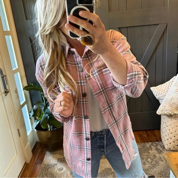 Hailey Pink Plaid Shirt Jacket Flannel Shacket - Lavender Tribe