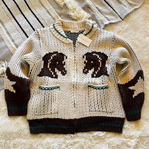 Western Cowichan Horse Knit Cardigan Sweater