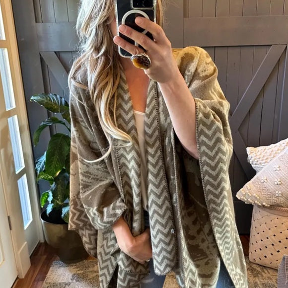 Western Geometric Cozy Blanket Cardigan Sweater