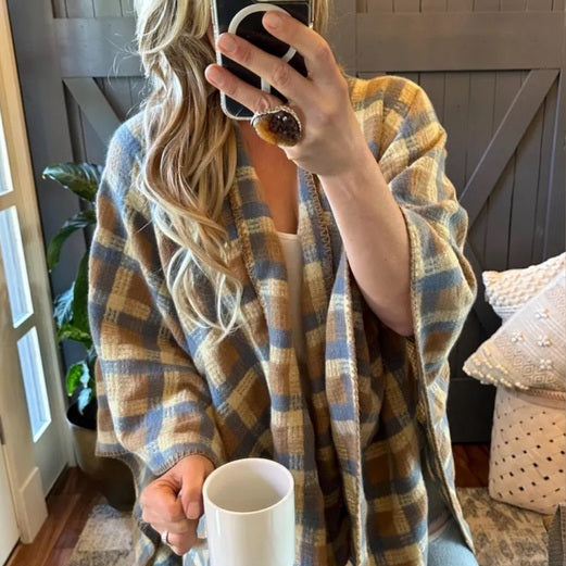 Western Plaid Cozy Blanket Cardigan Sweater