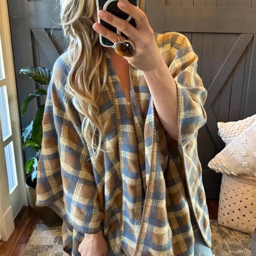 Western Plaid Cozy Blanket Cardigan Sweater