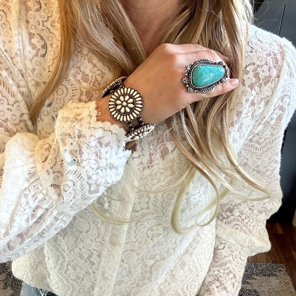 Turquoise Oversized Western Cuff Ring