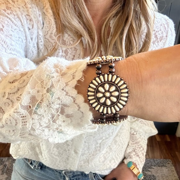 Western White Squash Blossom Beaded Bracelet