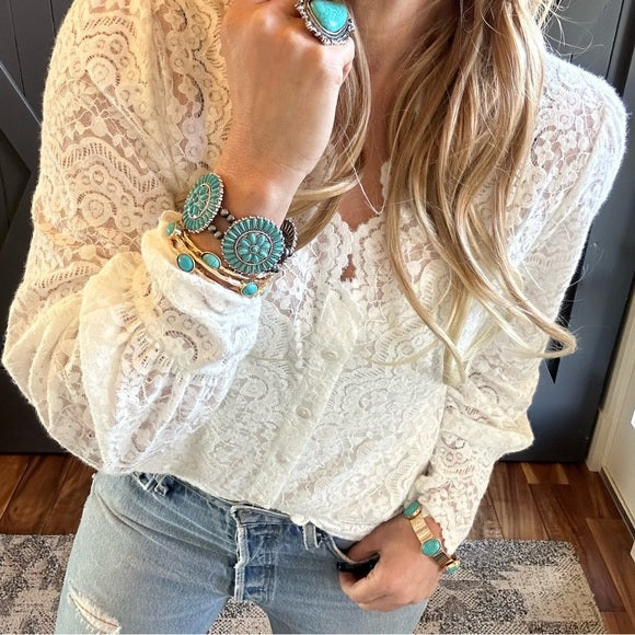 Western Turquoise Squash Blossom Beaded Bracelet