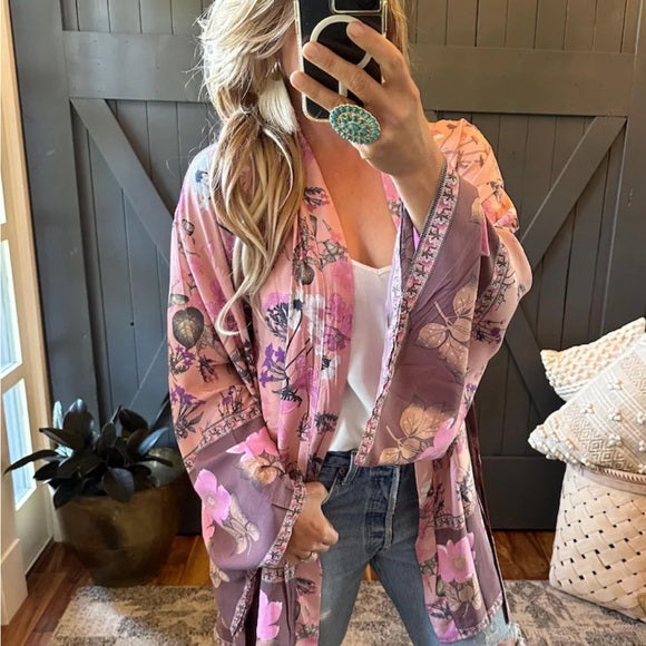 Billie Floral Kimono Sleeve Cardigan Top