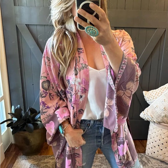 Billie Floral Kimono Sleeve Cardigan Top