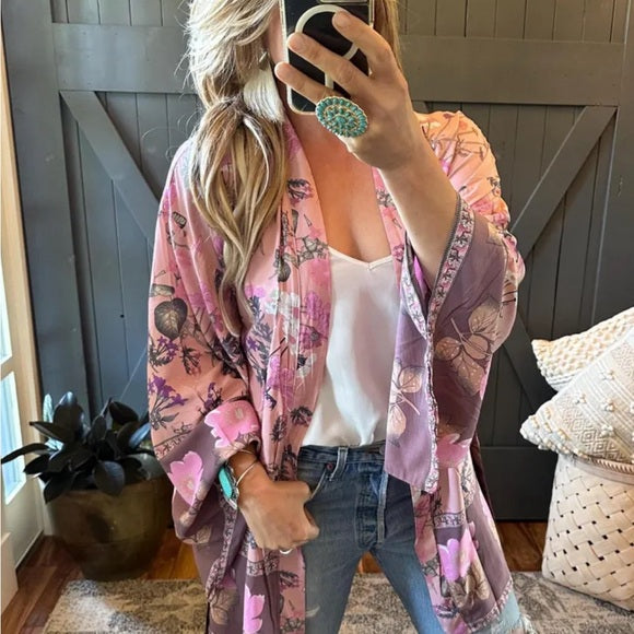 Billie Floral Kimono Sleeve Cardigan Top