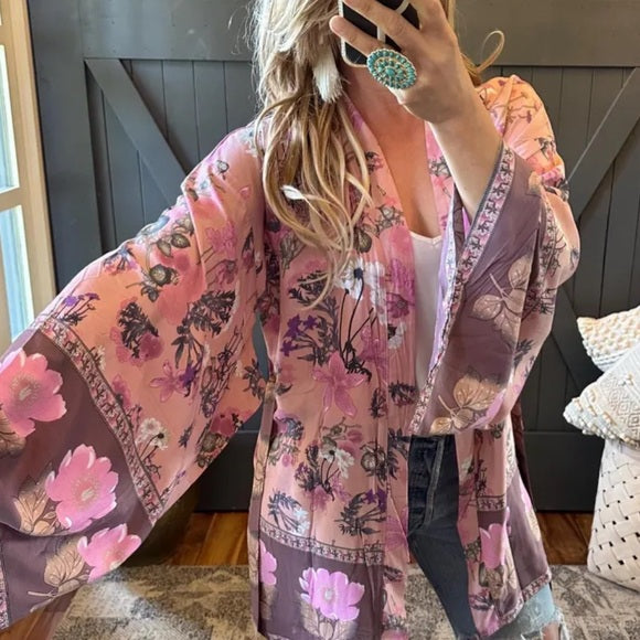 Billie Floral Kimono Sleeve Cardigan Top
