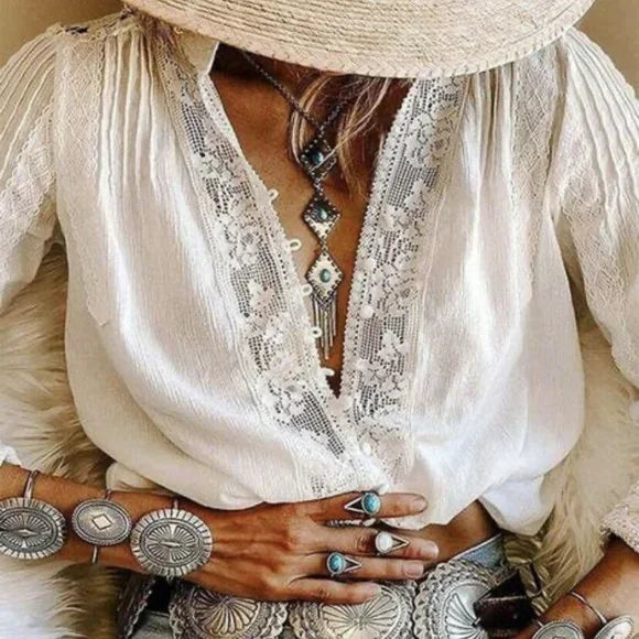 Jackson Crochet Lace Button Front Blouse - Lavender Tribe