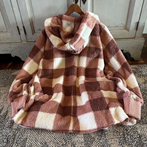 Feather Lodge Teddy Plaid Hooded Cardigan Sweater Coat