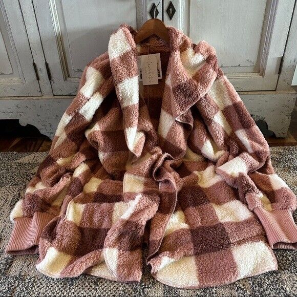 Feather Lodge Teddy Plaid Hooded Cardigan Sweater Coat