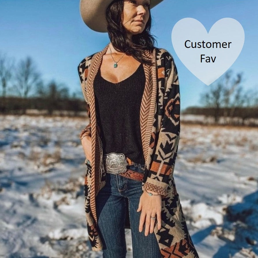 Sandpoint Western Print Long Cardigan Sweater
