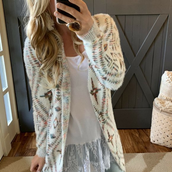 Dutton Celtic Print Long Cardigan Sweater - Lavender Tribe