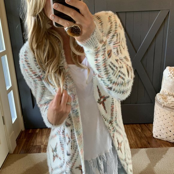 Dutton Celtic Print Long Cardigan Sweater - Lavender Tribe