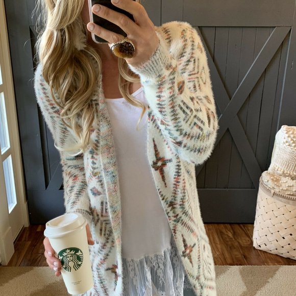 Dutton Celtic Print Long Cardigan Sweater - Lavender Tribe