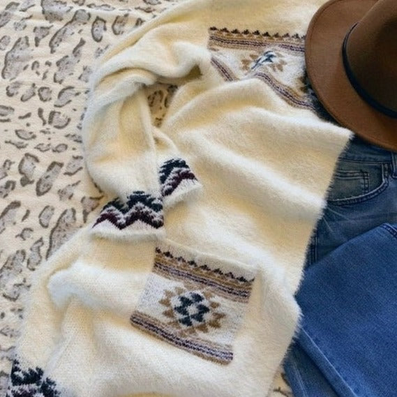 Wybluff Celtic Western Print Long Cardigan Sweater - Lavender Tribe
