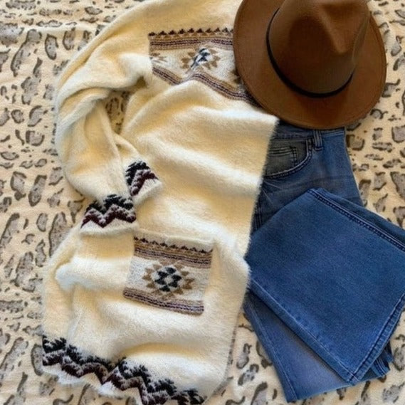 Wybluff Celtic Western Print Long Cardigan Sweater - Lavender Tribe