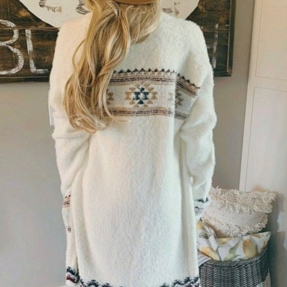 Wybluff Celtic Western Print Long Cardigan Sweater - Lavender Tribe