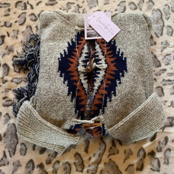 Cheyenne Grey Fringe Toggle Front Hooded Cardigan Sweater - Lavender Tribe