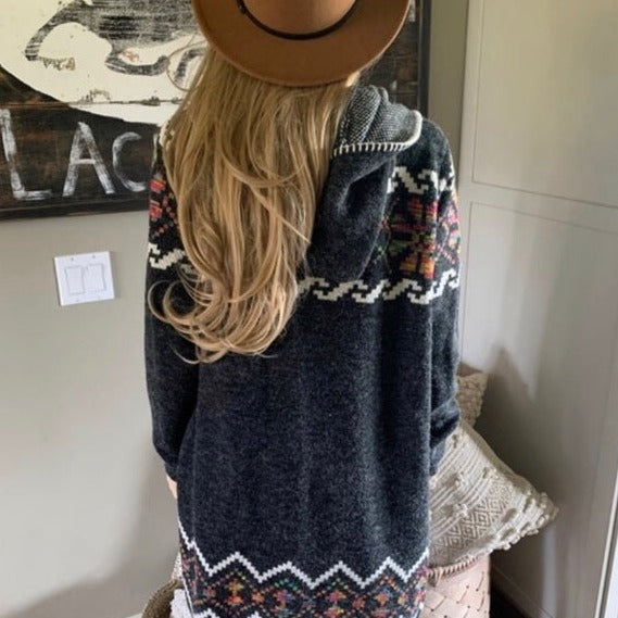 Rock Springs Tribal Print Hooded Cardigan Sweater - Lavender Tribe