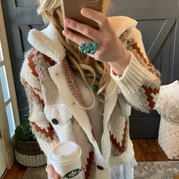 Montana Native Knit Sherpa Sweater Jacket - Lavender Tribe