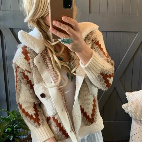 Montana Native Knit Sherpa Sweater Jacket - Lavender Tribe