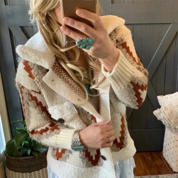 Montana Native Knit Sherpa Sweater Jacket - Lavender Tribe