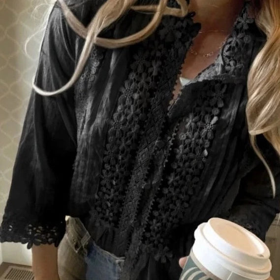 Stellan Black Lace Mock Neck Blouse - Lavender Tribe