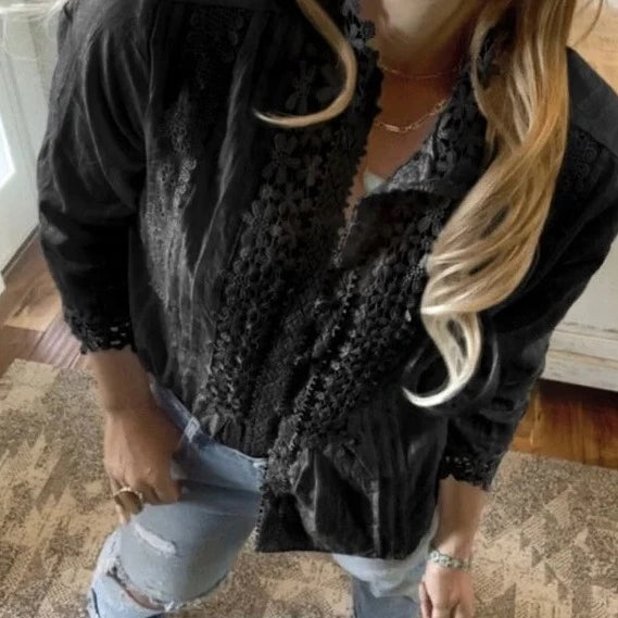 Stellan Black Lace Mock Neck Blouse - Lavender Tribe