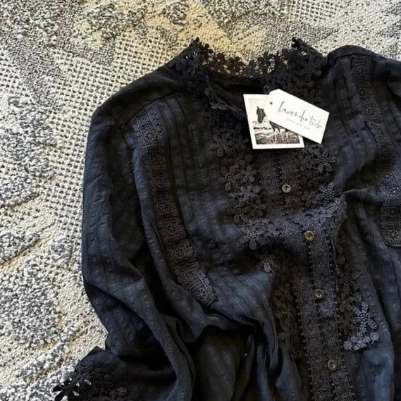 Stellan Black Lace Mock Neck Blouse - Lavender Tribe