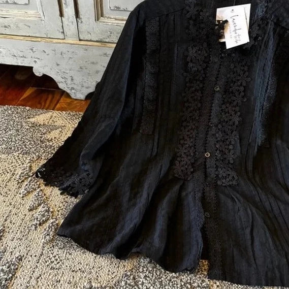 Stellan Black Lace Mock Neck Blouse - Lavender Tribe