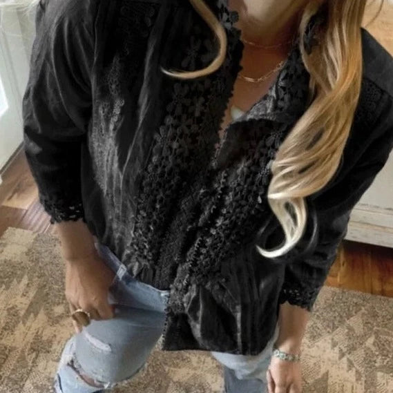 Stellan Black Lace Mock Neck Blouse - Lavender Tribe