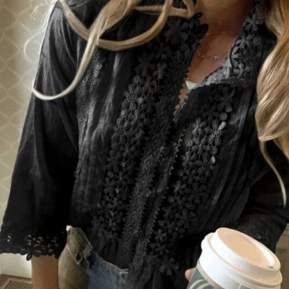 Stellan Black Lace Mock Neck Blouse - Lavender Tribe