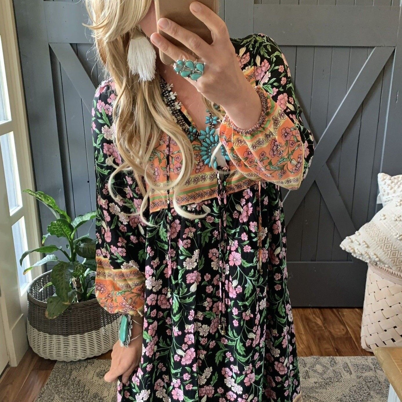 Kelly Bohemian Floral Maxi Dress in Black