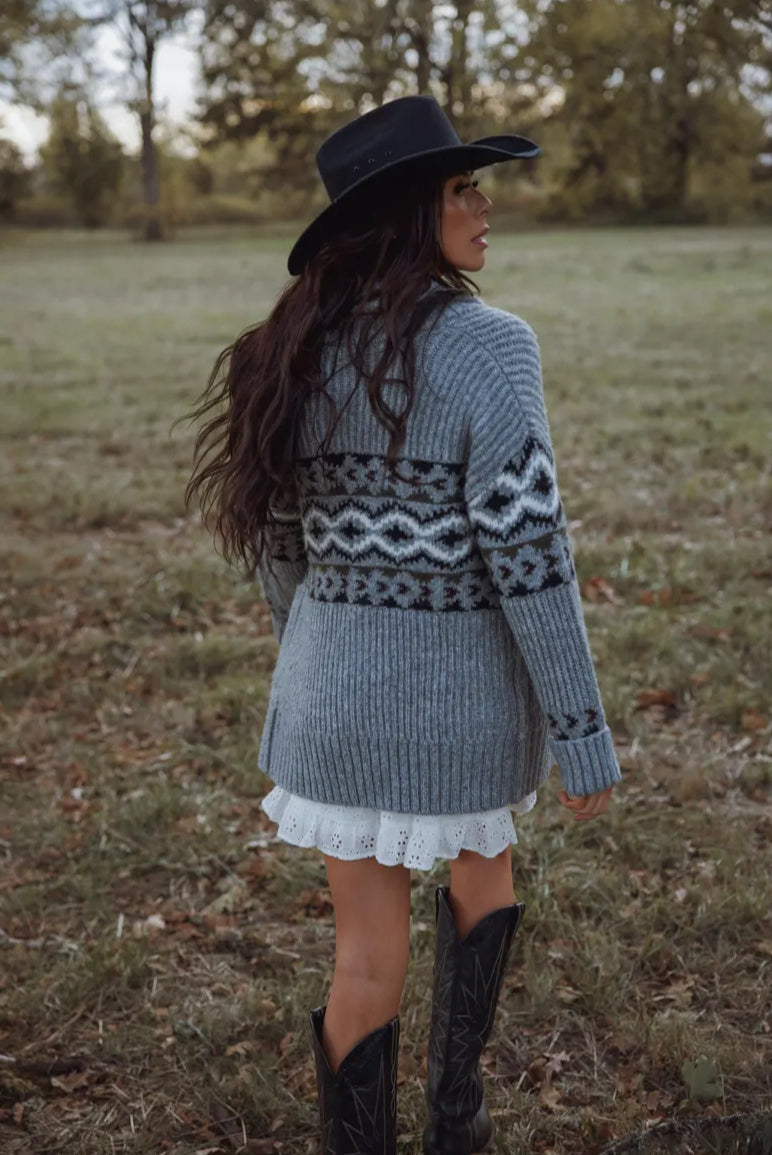 Western Grey Cardigan Sweater Coat
