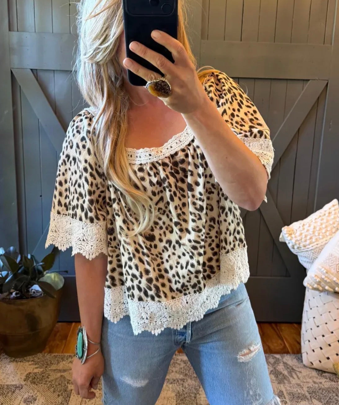 Model Pose Animal Leopard Print Feminine Cotton Blouse