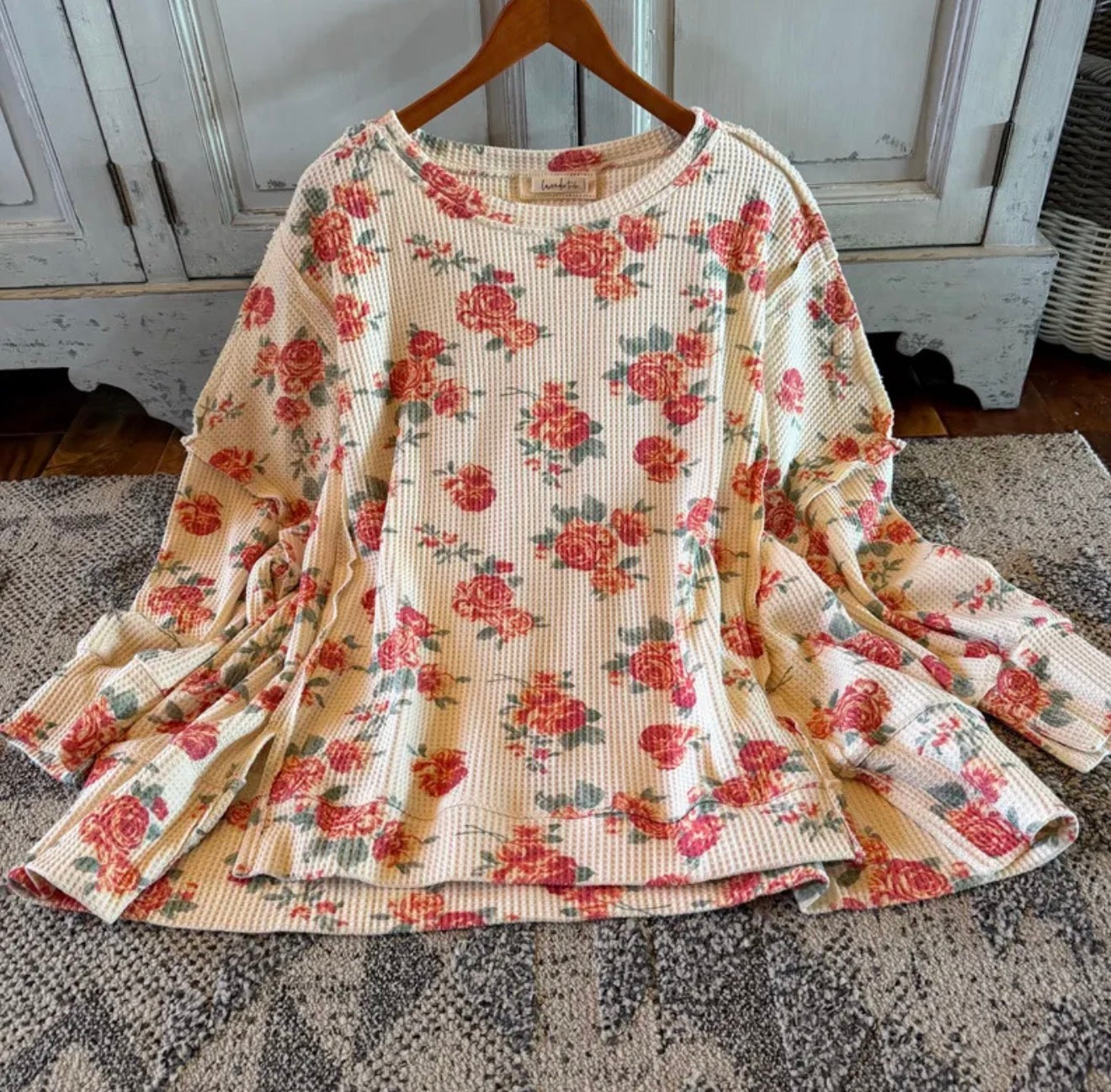 Oversized Floral Thermal Knit Top - Lavender Tribe