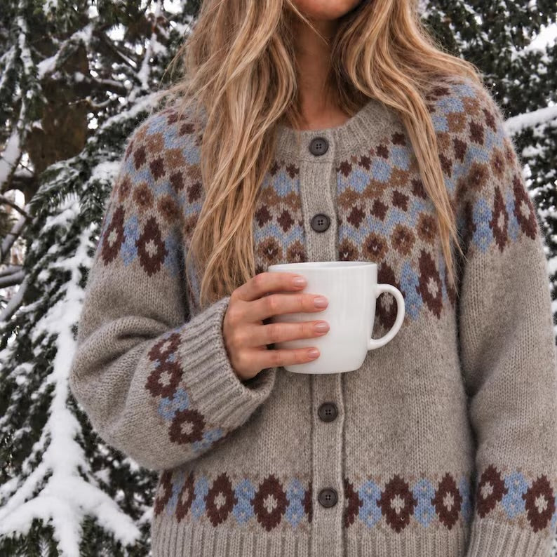 Fair Isle Knit Button Front Cardigan