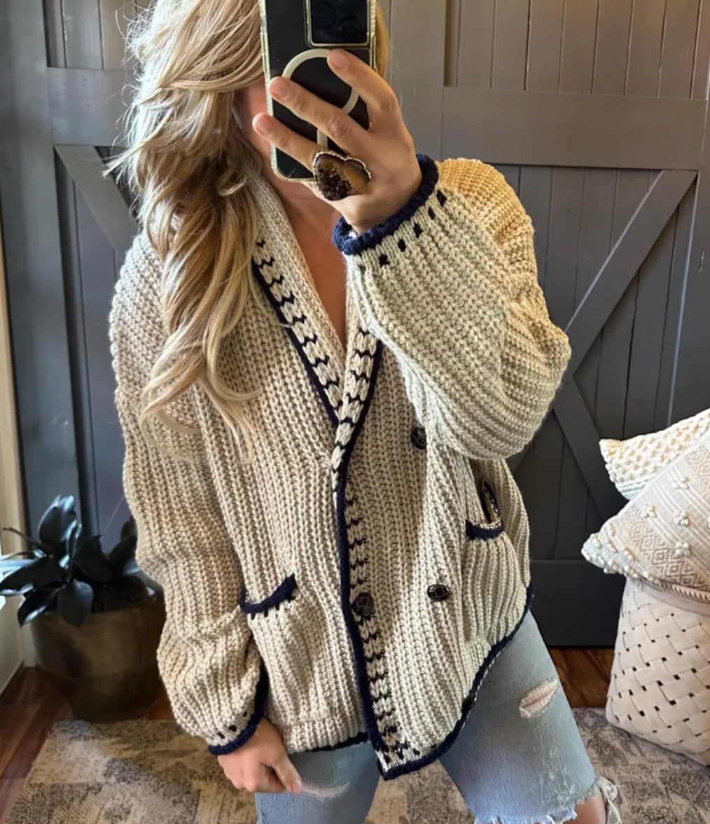 Oversized Fisherman's Knit Wool Sweater - Lavender Tribe