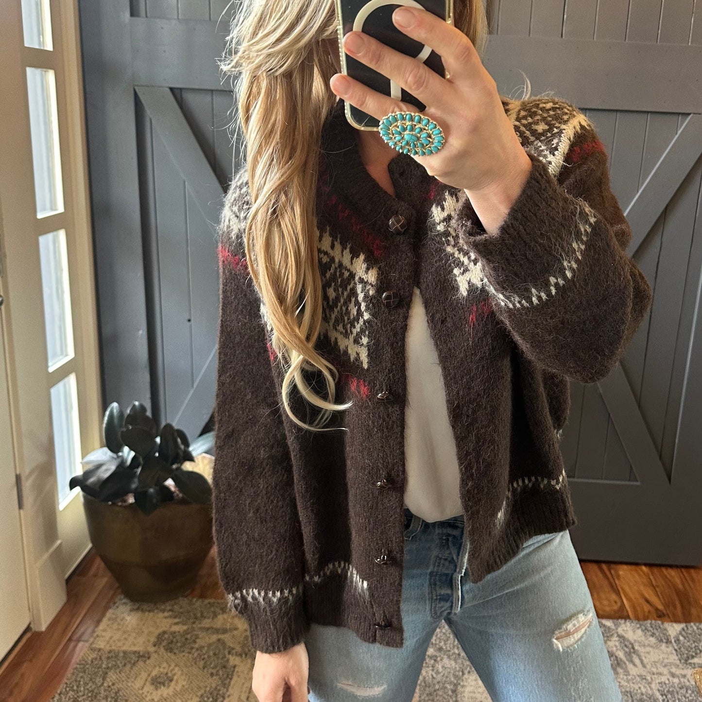 Fair Isle Brown Cardigan Sweater