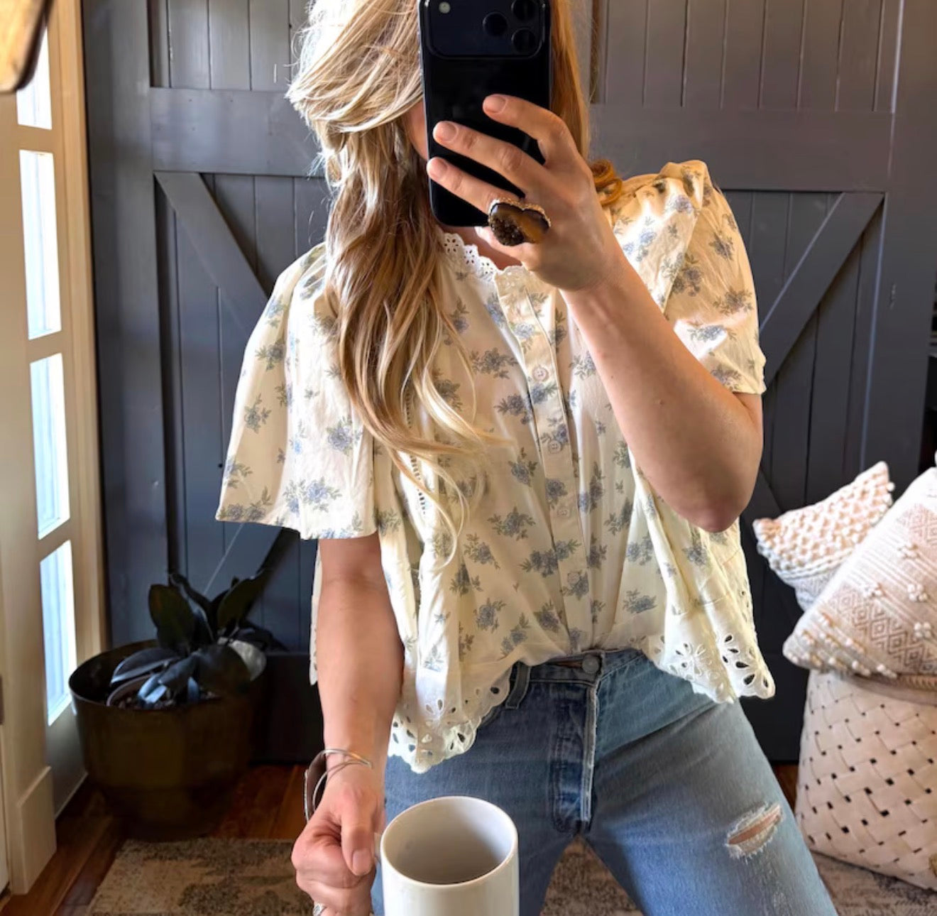 Floral Cottage Cotton Feminine Blouse - Lavender Tribe