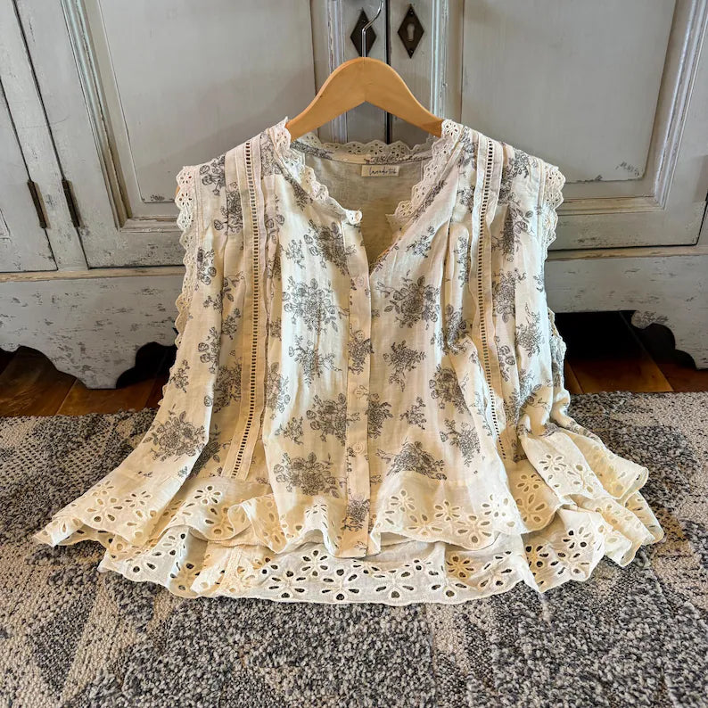 Cottage Toile Floral Sleeveless Blouse