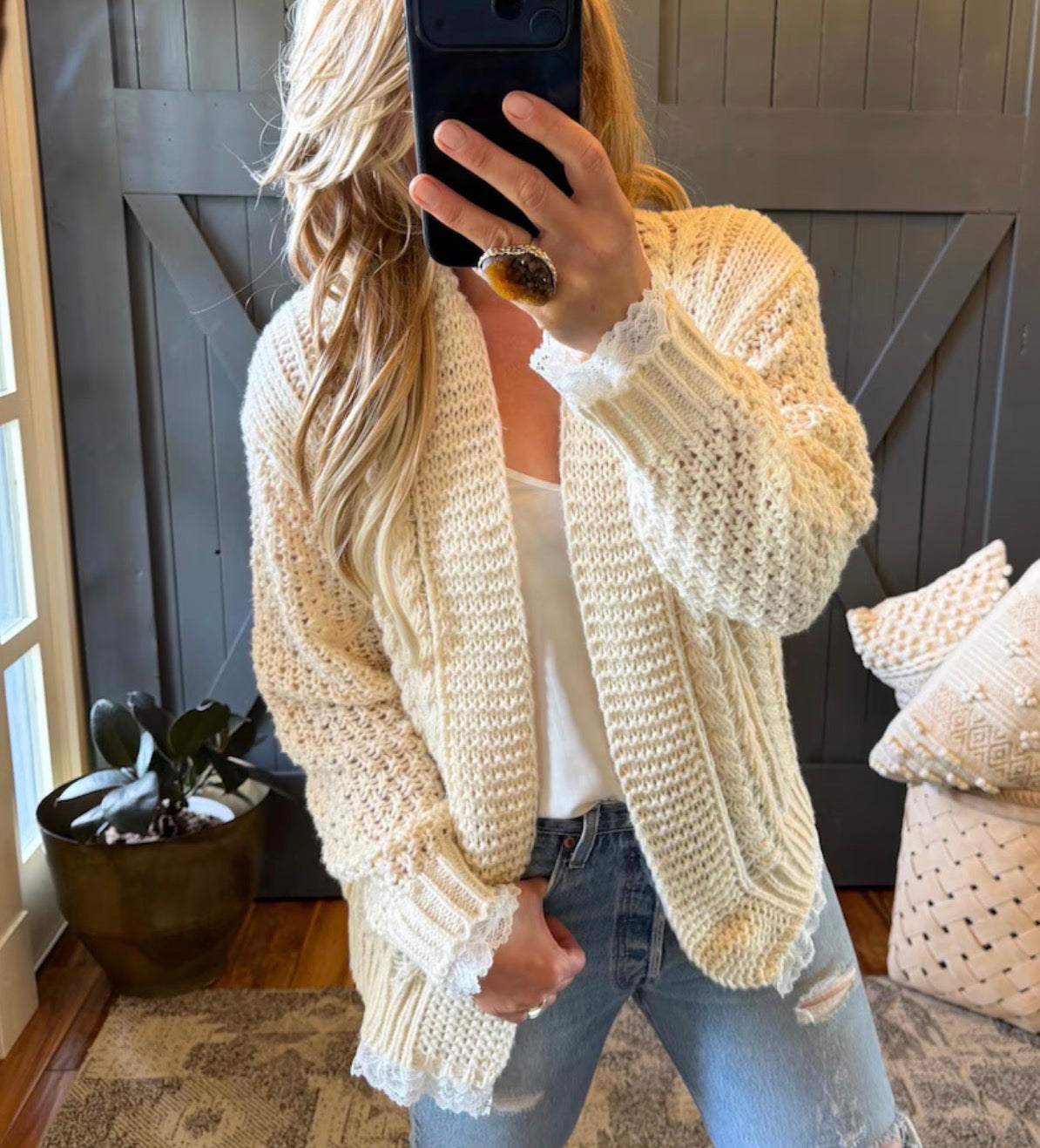 Heirloom Lace Trim Cardigan Sweater (Copy) - Lavender Tribe